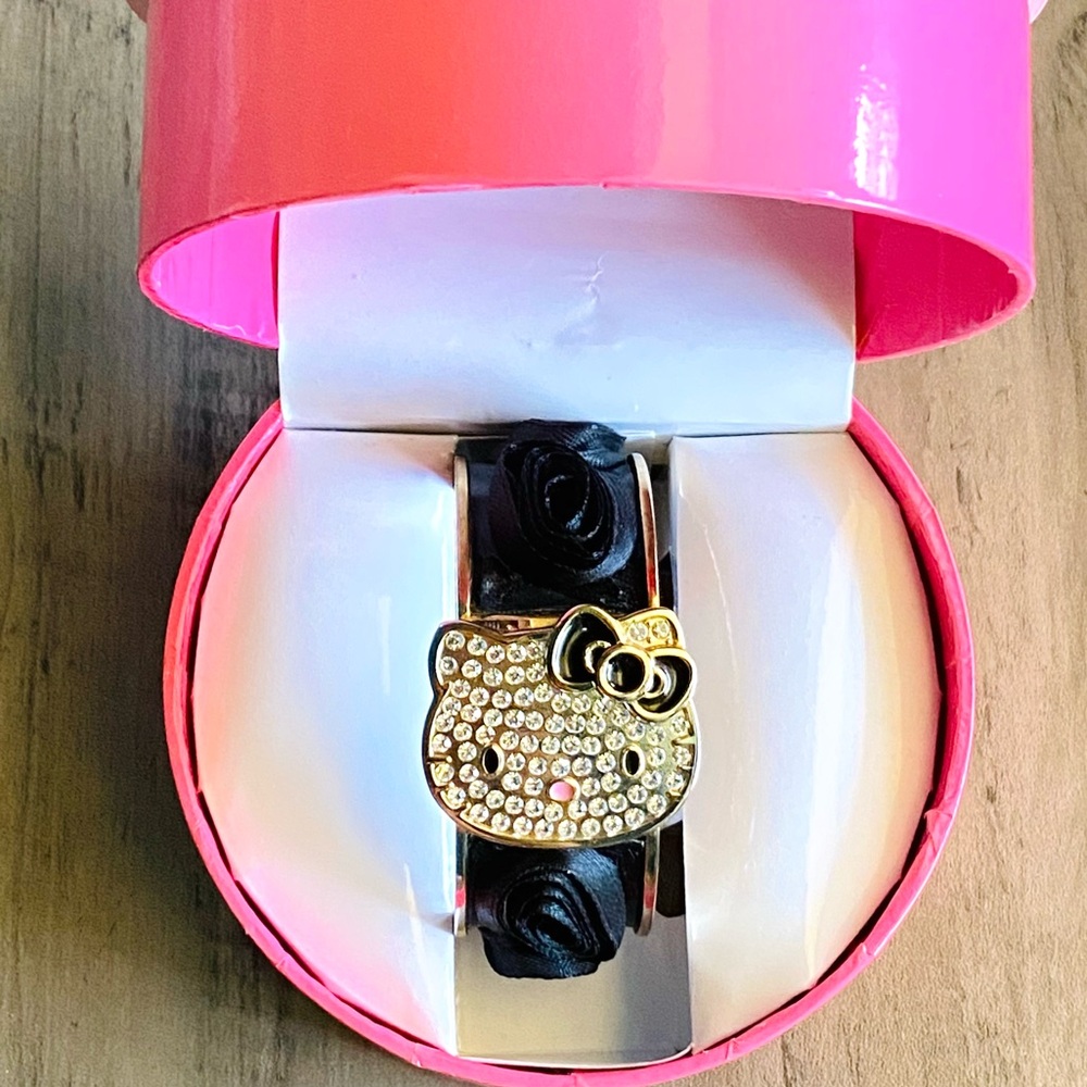 Hello Kitty Sanrio Black & Gold Rhinestone Watch. Hello Kitty Bangle Bracelet